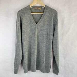 KUNA Mens V-neck Sweater Size Large Gray 100% Baby Alpaca Pullover Peru Soft